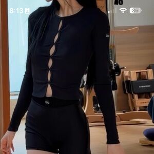 ALO Yoga Black Ribbed Long Sleeve Top